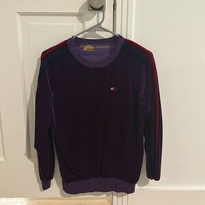 AVIATOR NATION Classic Velvet Velour Sweatshirt Purple Striped sz Small